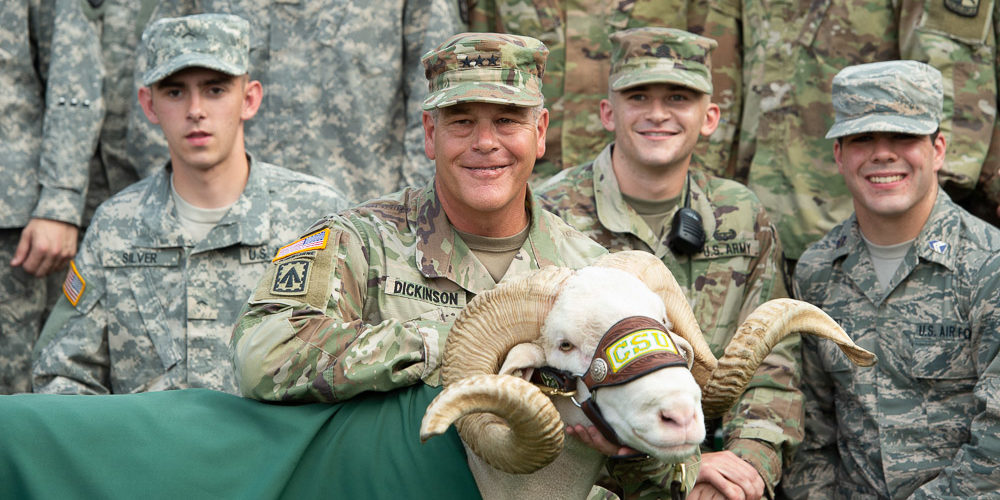 Lt. Gen. Hames Dikinson withi CAM the Ram and cadets