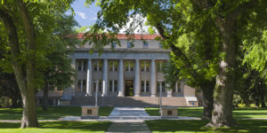 The Colorado State University Oval and Administration Building in the summer